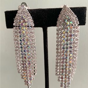 Sparkling 3” rhinestone clip earrings